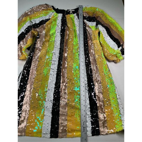 NEW Melloday Multicolor Sequin Stripe Balloon Sleeve Mini Dress Size Medium NEW! - Picture 7 of 12
